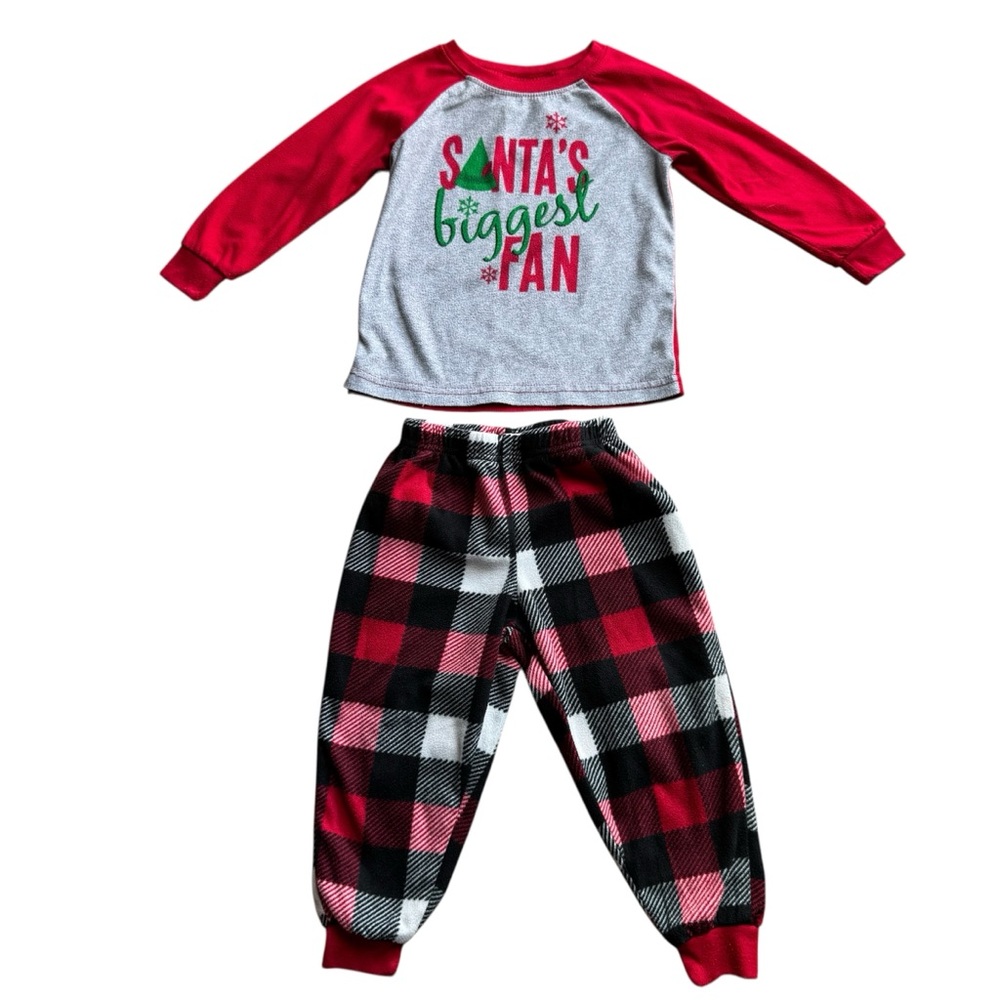 Pjs + Pancakes Christmas Pajamas Size 2T  Santa’s Biggest Fan Unisex Red Black